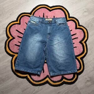 Vintage Y2K Brooklyn Express Baggy Loose Fit Stone Wash Denim Jean Short Size 36